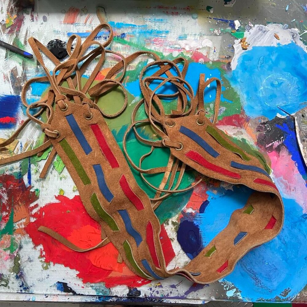 vintage genuine leather tassel belt